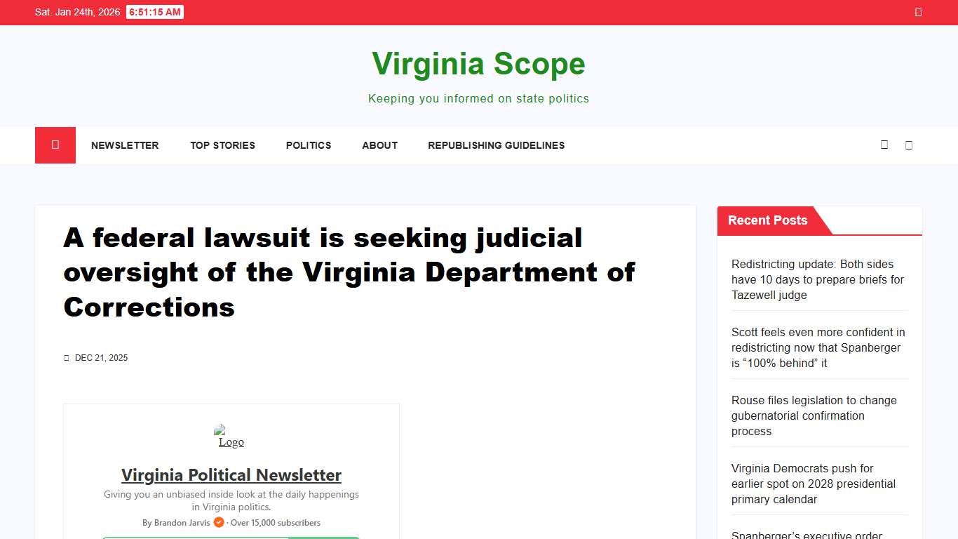 A federal lawsuit is seeking judicial oversight of the Virginia Department of Corrections